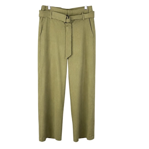 Banana Republic Pants - Banana Republic Olive Green Linen Blend Belted Wide Leg Pants Size 6 High Rise